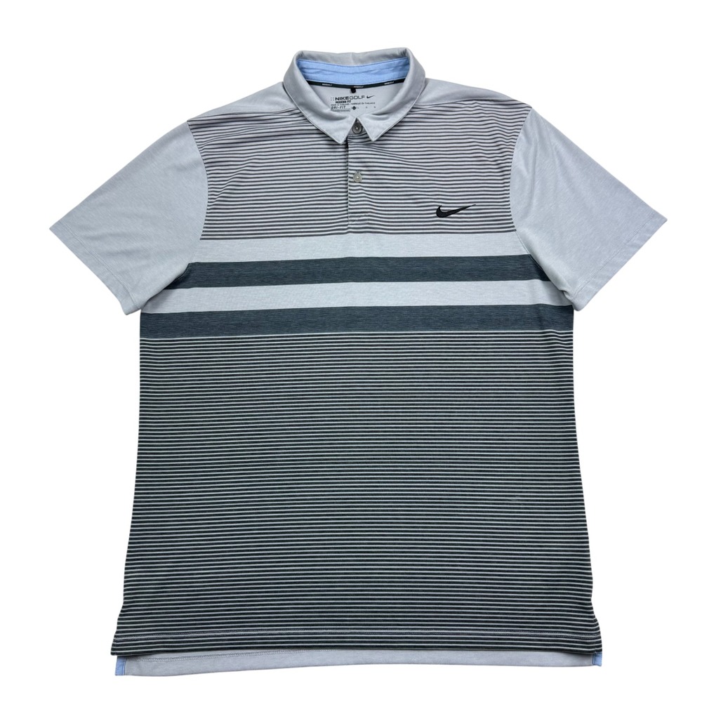 Nike Golf Men's Modern Fit Striped Golf Polo Gray Size L Knit Performance